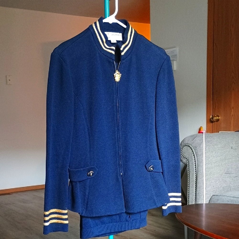 St. John Navy Pantsuit with Gold Trim